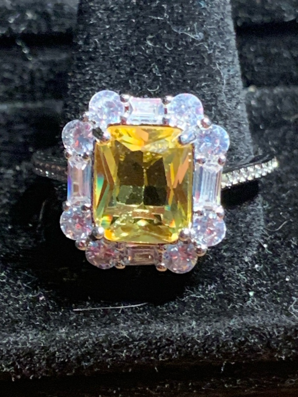 Yellow Halo Cocktail Ring with Clear Accent Stones